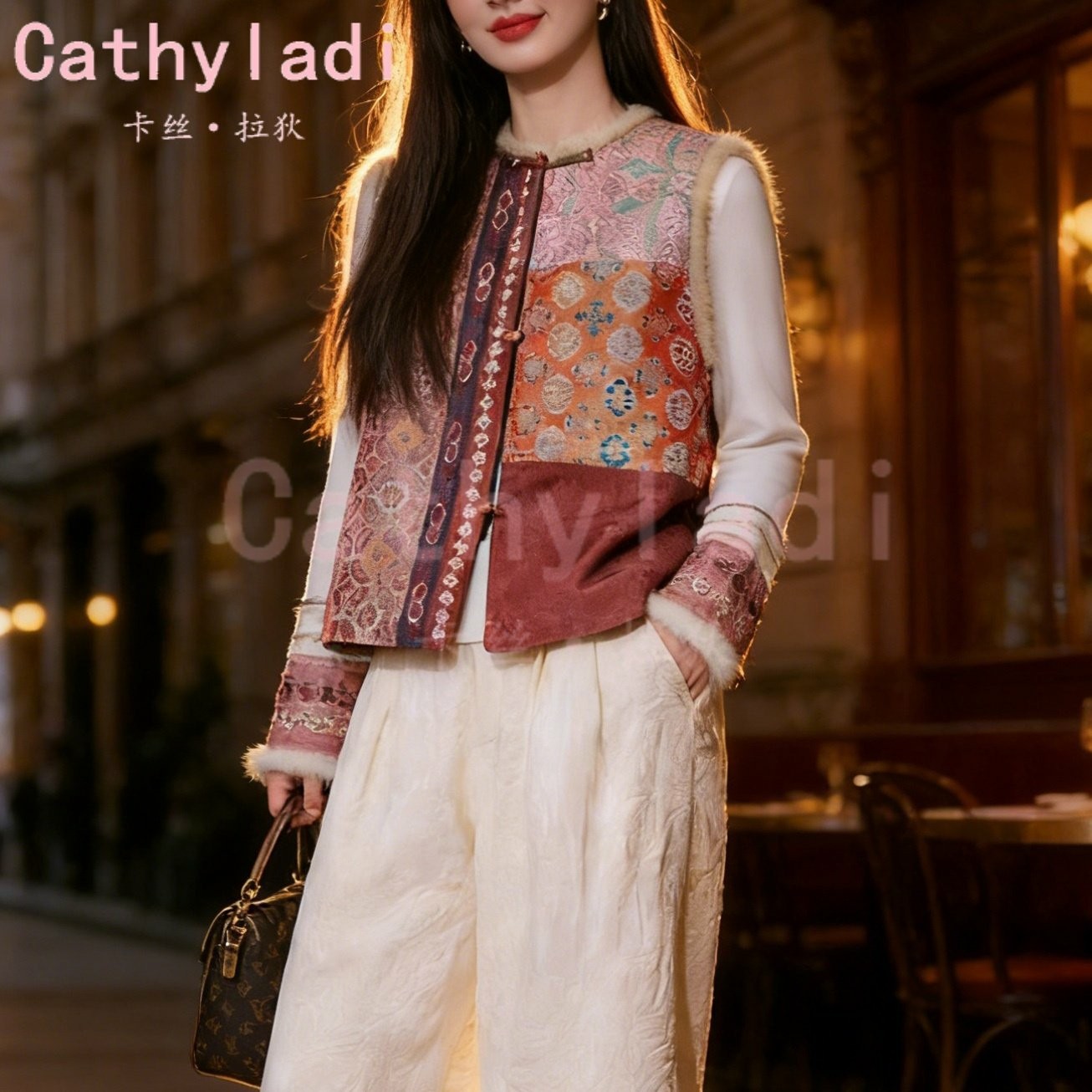 CATHYLADI新中式圆领复古套装2026年春季国风马夹气质上衣两件套