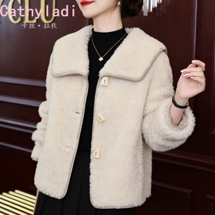 CATHYLADI时尚高级感短款外套2026年冬季保暖宽松简约杏米色上衣