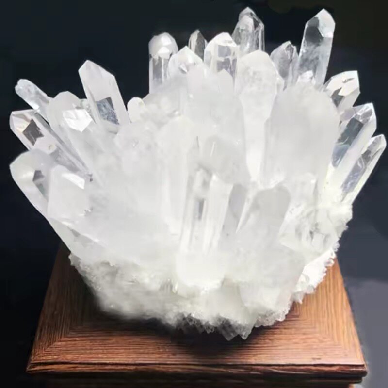 天然白水晶簇原石矿标  家居办奇石