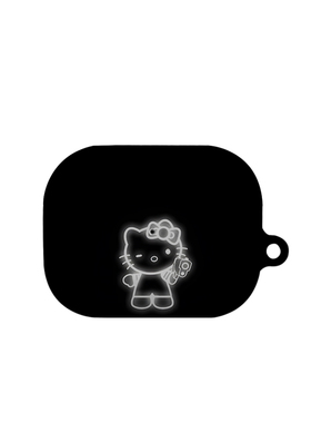 黑色荧光凯蒂猫艺术适用苹果耳机保护套airpodspro2无线蓝牙耳机壳三代airpod二代ipod耳机套airpods3菲林
