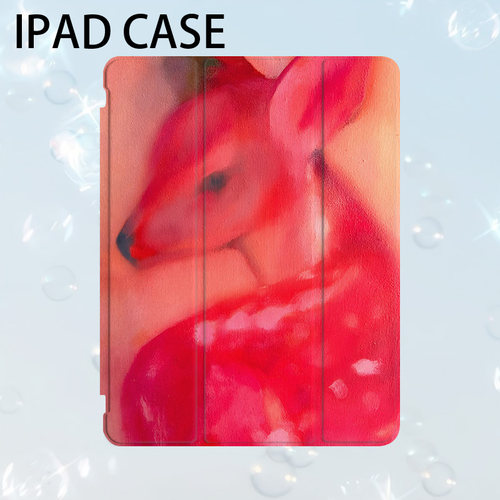 红鹿艺术ins小众适用平板壳iPad7/8/9/10壳2020带笔槽Air2/3/4/5苹果2021第九代11Pro三折min