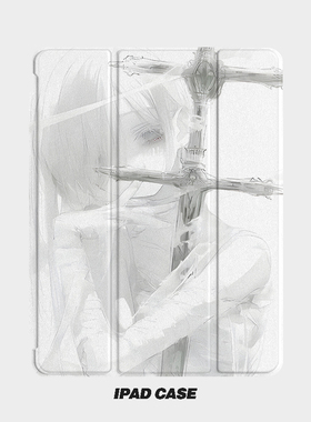 动漫灰白牧师艺术ins小众适用平板壳iPad7/8/9/10壳2020带笔槽Air2/3/4/5苹果2021第九代11Pro三折min