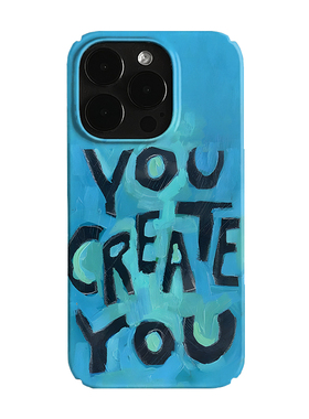 蓝色涂鸦英文艺术小众适用高级感卡通iPhone16pro+苹果15promax菲林手机壳新款13/1214proVIVO90