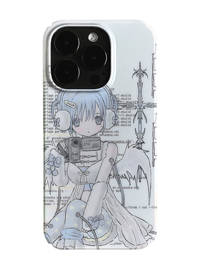 蓝色二次元Y2K少女风玩偶小众动漫卡通iPhone14pro+苹果15promax菲林手机壳新款13/12mini的适用华为p60pro