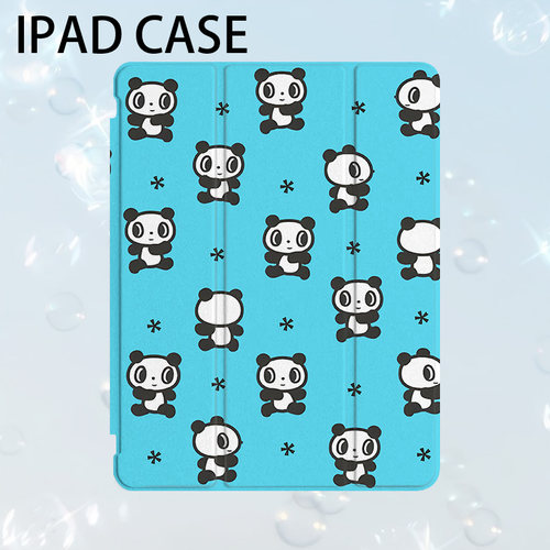 蓝色熊猫艺术ins小众适用平板壳iPad7/8/9/10壳2020带笔槽Air2/3/4/5苹果2021第九代11Pro三折min