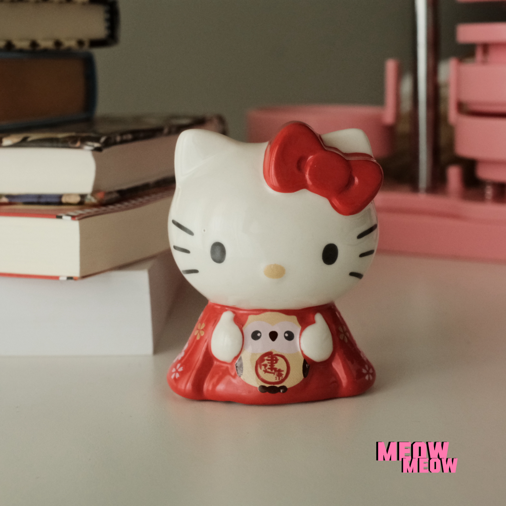 日式可爱复古kitty招财猫公仔陶瓷存钱罐摆件家居装饰品送礼生日