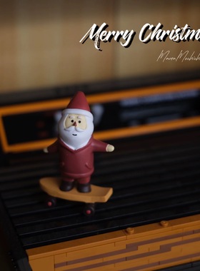 街头老小伙圣诞老人滑板爱好者公仔模型装饰摆件圣诞节氛围礼物