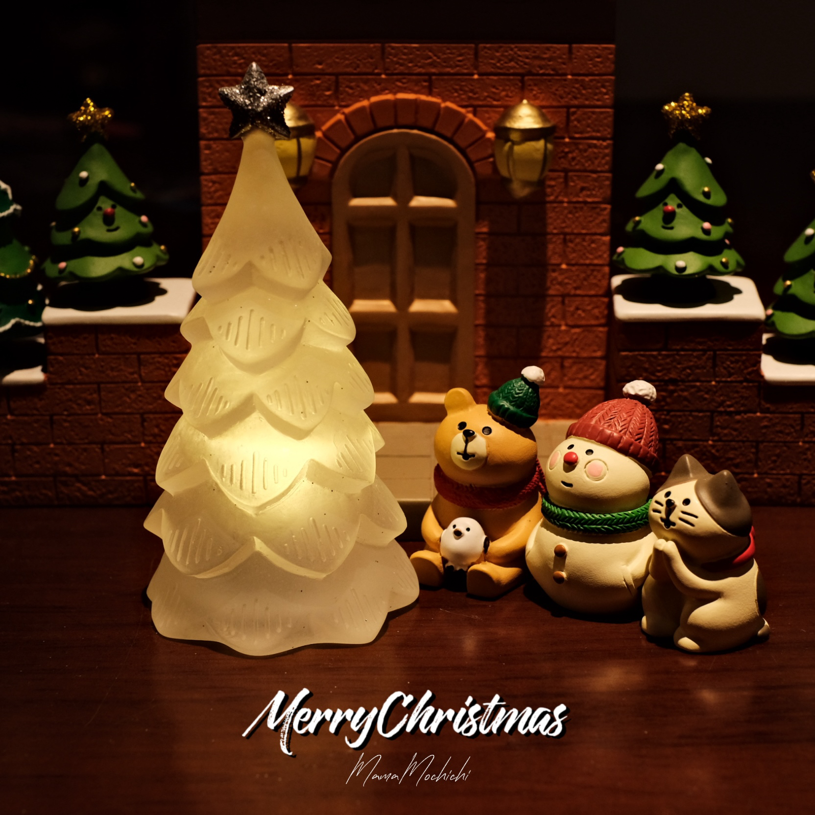 超可爱治愈圣诞树冬日主题小狗小熊公仔模型桌面书架装饰摆件礼物