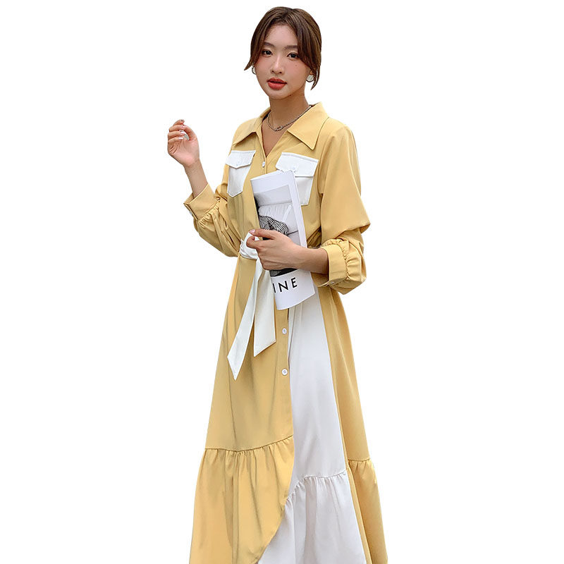春装现货主推拼接撞色连衣裙2032-P115-控168,女装连衣裙,浙宝100