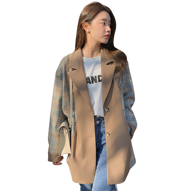 2023春季新款现货格子拼接西装外套077-2215-P90控158无差价,女装西装,浙宝100