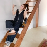 夏日穿搭蕾丝拼接无袖牛仔套装女夏2025新款休闲百搭阔腿裤两件套，女装套装/套裙，浙宝100