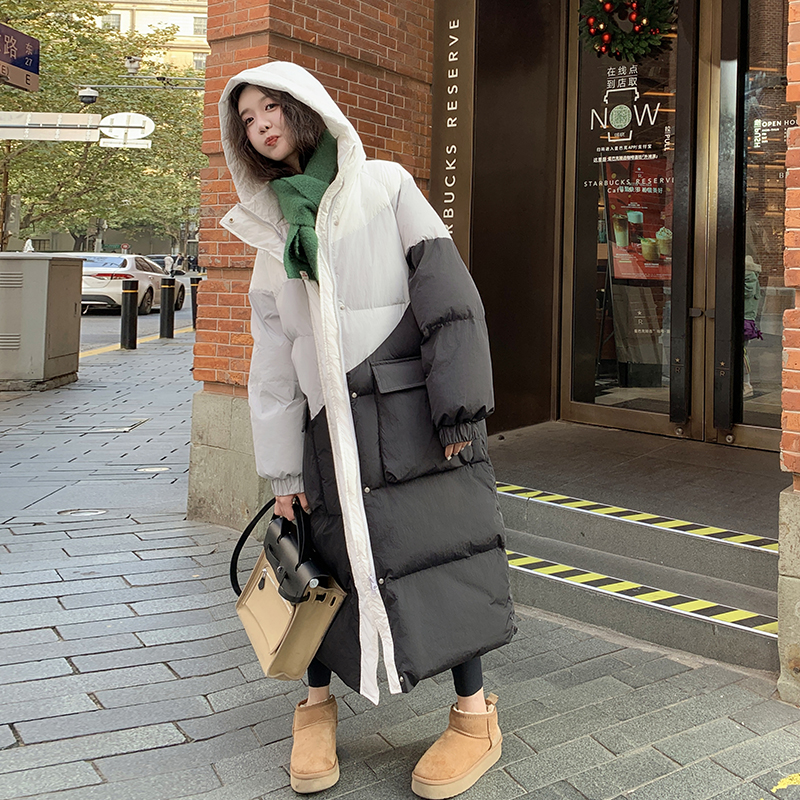 【现货】原创设计，韩版宽松撞色长款羽绒服外套女637-p330-k468，女装羽绒服，浙宝100