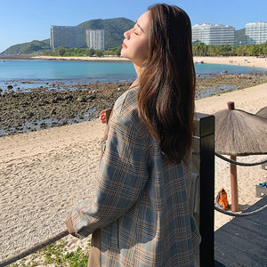 2023春季新款现货格子拼接西装外套077-2215-P90控158无差价