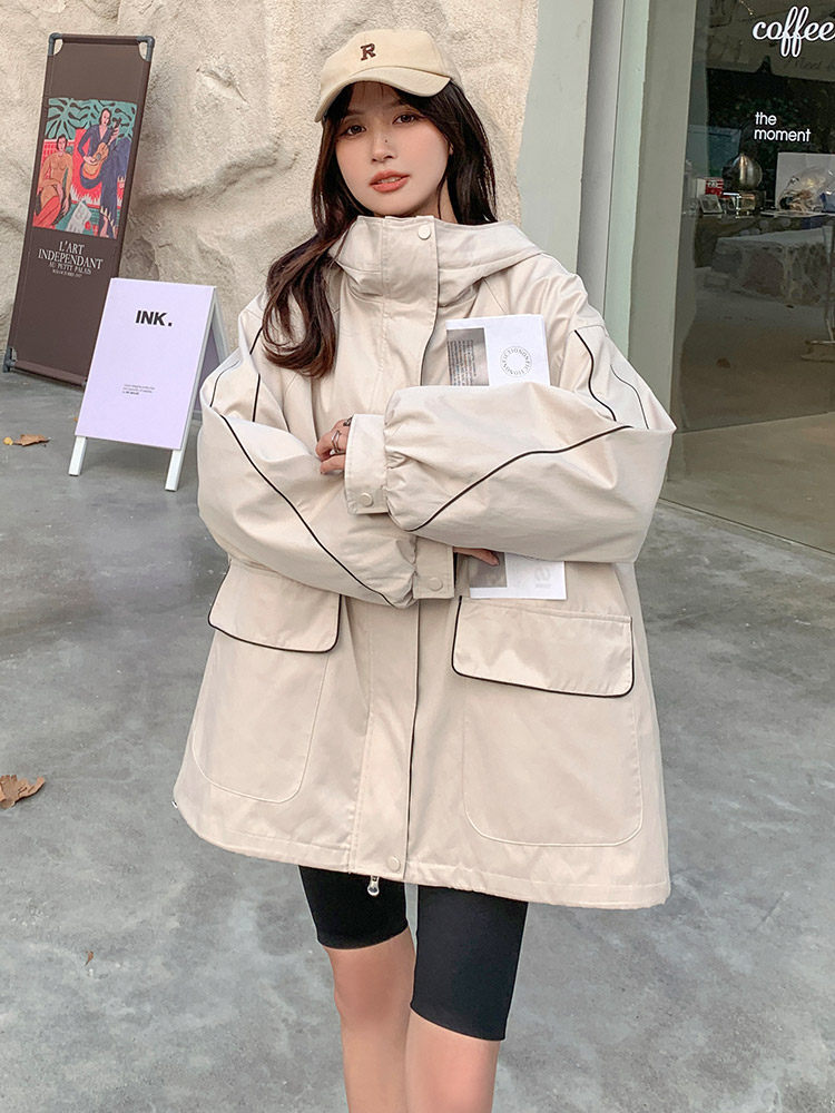 高级感超好看工装风衣外套女春秋2025年新款宽松休闲连帽冲锋衣潮,女装风衣,浙宝100