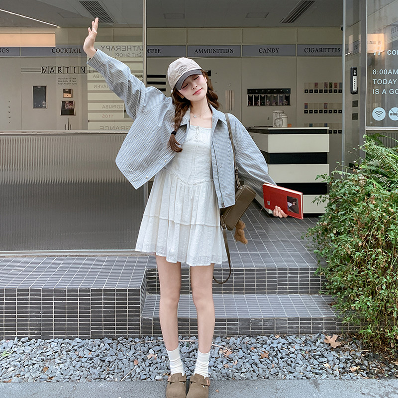韩版格子立领休闲短款外套女2025春季新款宽松时尚小个子夹克上衣,女装套装/套裙,浙宝100