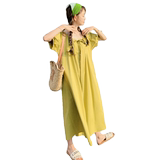 绿色泡泡袖衬衫连衣裙女夏季新款法式慵懒风宽松设计感中长款裙子，女装连衣裙，浙宝100