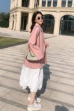 拼接粉色风衣外套女中长款2022年春秋新款韩系今年流行高级感大衣，女装西装，浙宝100