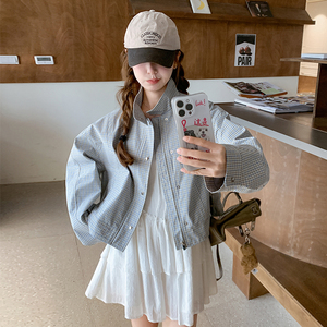 韩版格子立领休闲短款外套女2025春季新款宽松时尚小个子夹克上衣图片