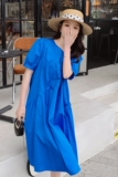 法式克莱因蓝连衣裙女夏2025新款赫本风别致惊艳气质宽松显瘦裙子，女装连衣裙，浙宝100