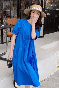 法式克莱因蓝连衣裙女夏2025新款赫本风别致惊艳气质宽松显瘦裙子图片