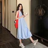 蓝色小清新超好看甜美减龄无袖蓬蓬裙夏季温柔风别致显瘦连衣裙女，女装连衣裙，浙宝100