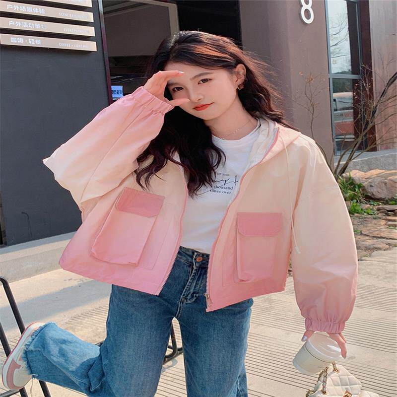 现货主推，夏季渐变色韩版绿色短款外套6003防晒服-p125-k178,女装防晒衣,浙宝100