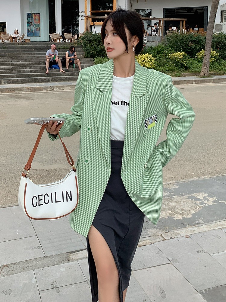 绿色千鸟格小西装077-w259_P105-K168,女装西装,浙宝100