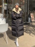 大量现货可以主推长款过膝撞色黑色羽绒服1077-2208-P180-K268，女装棉衣/棉服，浙宝100