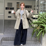 春季秋季女休闲风卡其棉翻领风衣英伦风气质时尚休闲，女装风衣，浙宝100