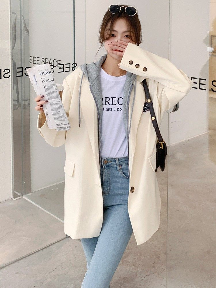 现货主推春季设计感连帽拼接小西装，数据很好077-2213-P115K178，女装风衣，浙宝100