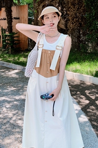 设计感别致撞色背带连衣裙女2025夏季新款轻熟风炸街显瘦茶歇长裙图片