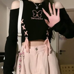 小个子上衣 秋季 2025新款 设计感露肩针织毛衣女甜酷风修身 辣妹短款
