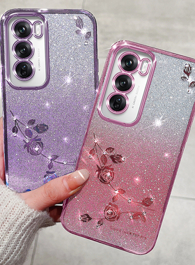 适用OPPOReno12手机壳OPPO保护Reno12pro渐变套PJV110闪粉全包Rone防摔OPOPReno水钻por女生Reon新款Rono外壳