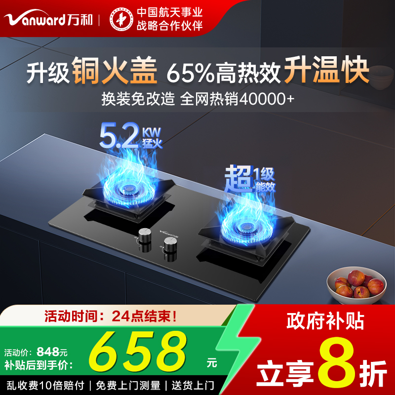 [政府补贴]万和不锈钢煤气灶燃气灶家用双灶天然气液化气炉灶具