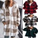 Plaid Women Long Hooded Pocket Zip Plush 2025 Sleeve