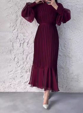 2025 Elegant Light Mature Women's Dress Long Pleated Skirt