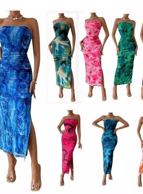 Women's 2025 Shein Strapless Hem Swing Sleeveless Printed Dr