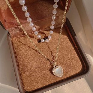 Pearl Heart Cute Necklace Shaped Pendant Chain Love Shiny