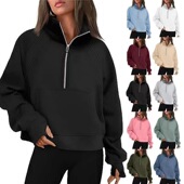Half Stand Original zip Women Fleece llar Style lined Long