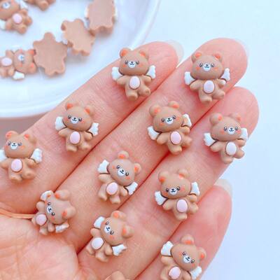 30Pcs New Cute Mini 11*13mm Winged Bear Resin Figurine Craft