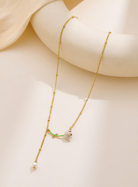 郁金香流苏吊坠珍珠项链女森系气质超仙锁骨链时尚个性百搭配饰潮