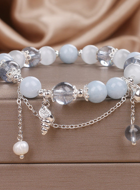 夏季新款海蓝宝水晶铃铛手链女小众设计手串高级感轻奢精致手饰品