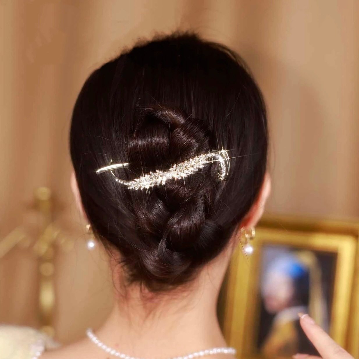 高级感网红金属麦穗闪闪水钻一字扭扭夹头饰发夹女后脑勺盘发卡子