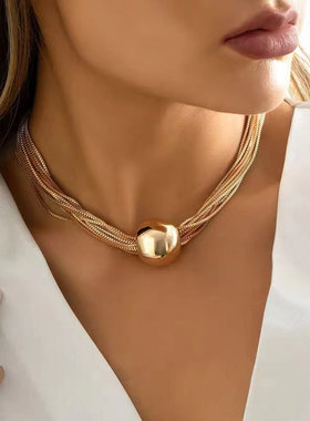 速卖通亚马逊跨境爆款时尚多层朋克球形短款项链女配饰厂家批发