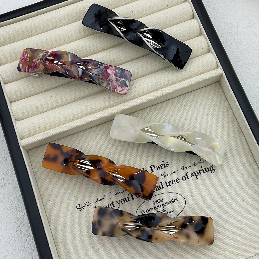 韩版醋酸麻花弹簧夹法式高级感豹纹一字夹女侧边夹后脑勺甜美发夹