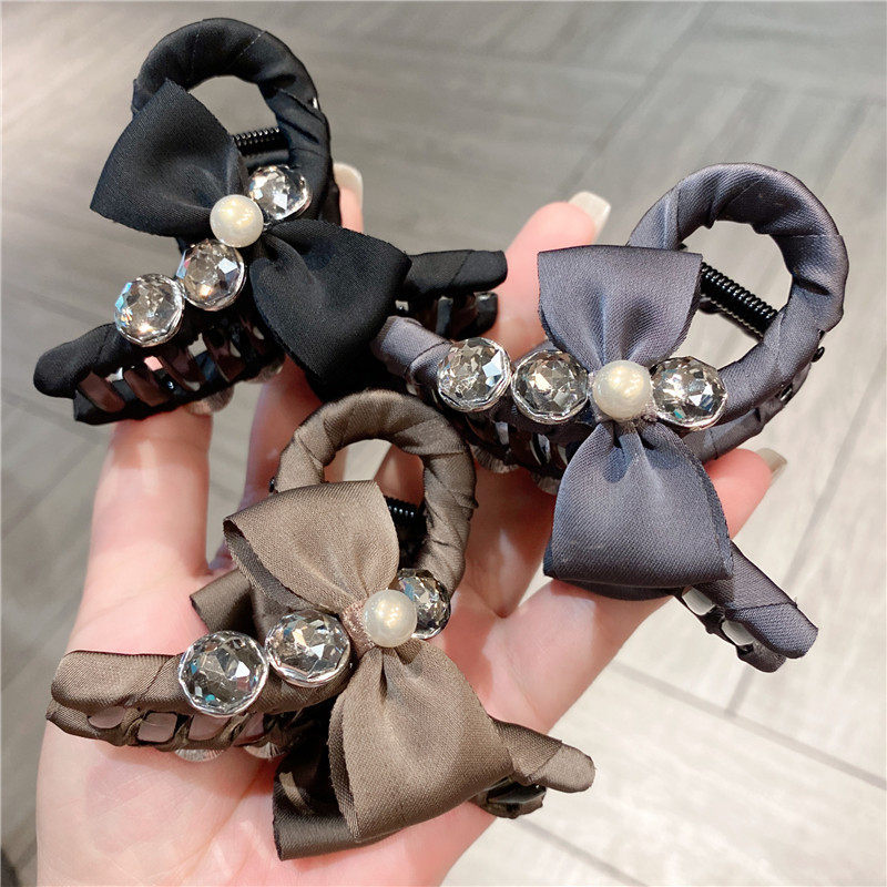 韩版甜美森系抓夹超仙布艺蝴蝶结发夹气质后脑勺盘发卡简约发卡子