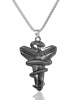 跨境欧美钛钢黑曼巴毒蛇项链男嘻哈时尚运动挂件吊坠配饰几何