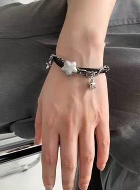 Y2K银色胖星星choker手链甜酷辣妹亚文化个性手串复古百搭手饰品