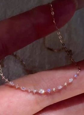 法式玫瑰金微笑几何白钻项链女极简轻奢ins风细款锁骨链配饰批发