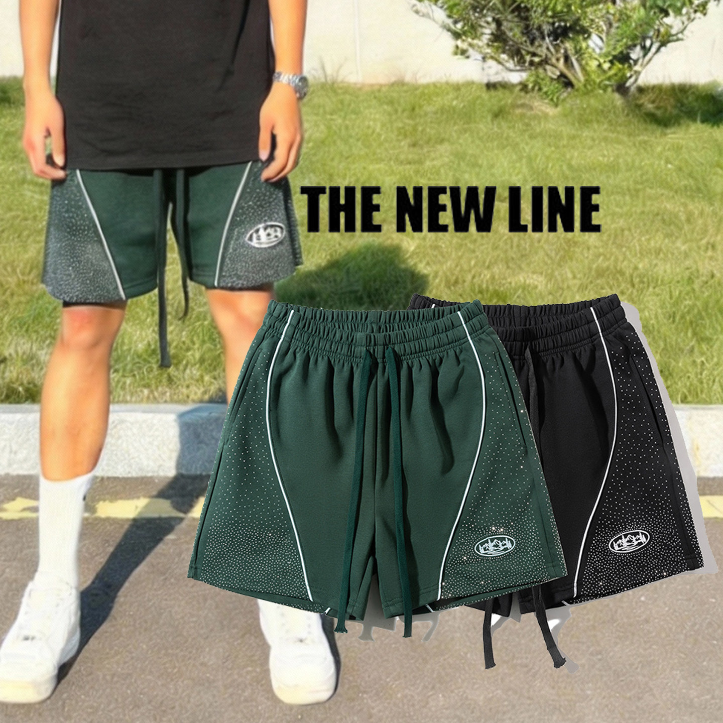 美式高街烫钻刺绣字母四分短裤 潮牌宽松运动休闲裤 夏季百搭短裤,男装,短裤,淘宝优惠券,粉丝福利购,淘宝优惠卷